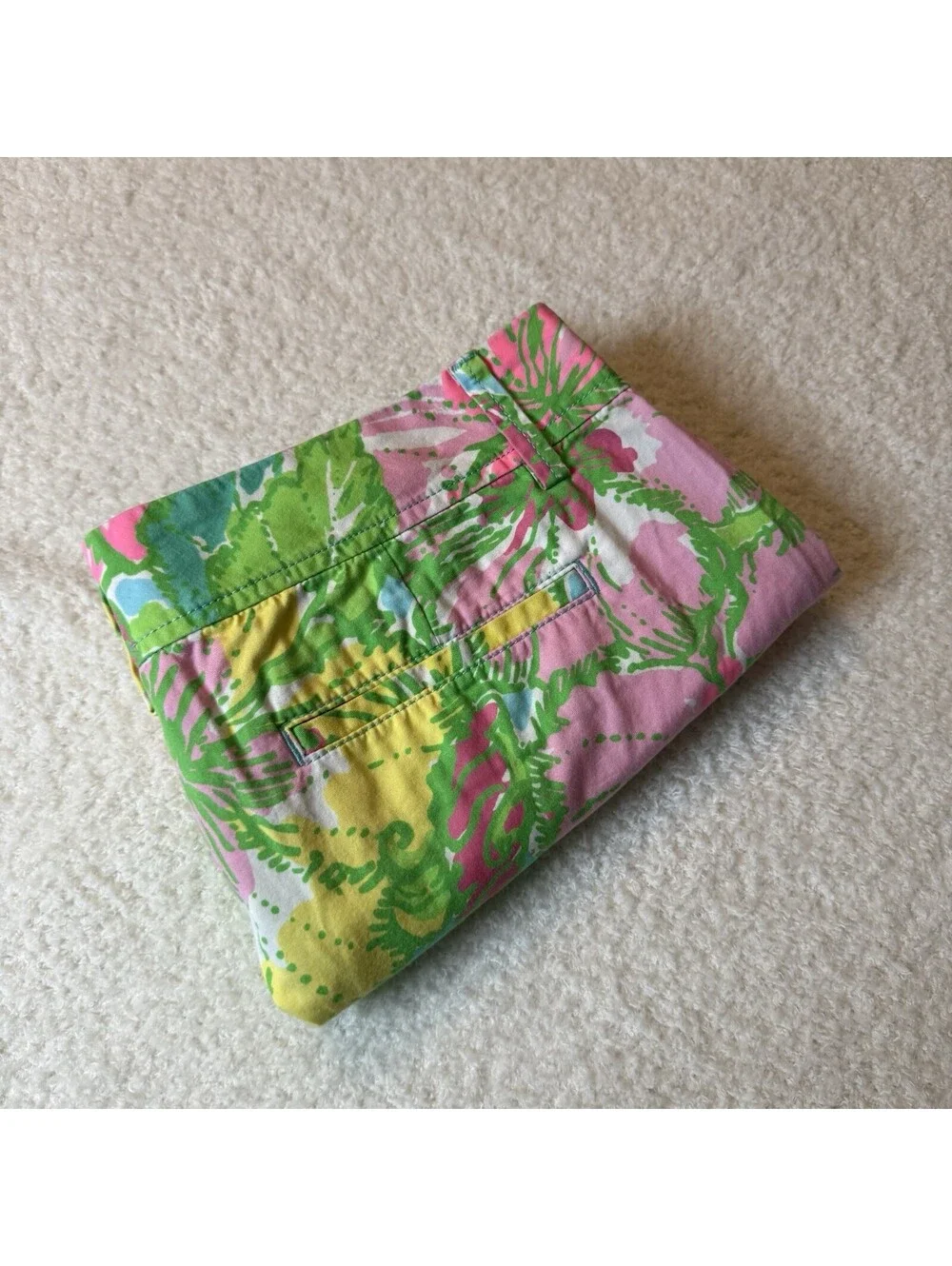 Lilly Pulitzer Callahan Shorts Women 12 Pink Green Floral Cotton Preppy Resort